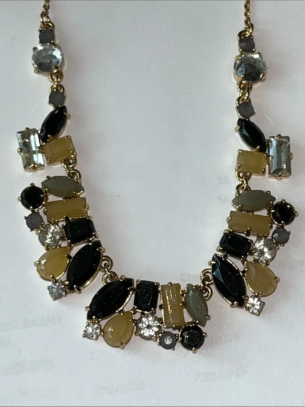 Gold-Tone Multi-Stone Necklace in Black, Gray and Cream